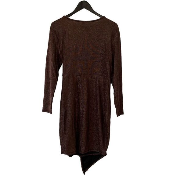 SHEIN BAE Bronze Plus Surplice Neck Wrap Knot Glitter Dress - Picture 6 of 11